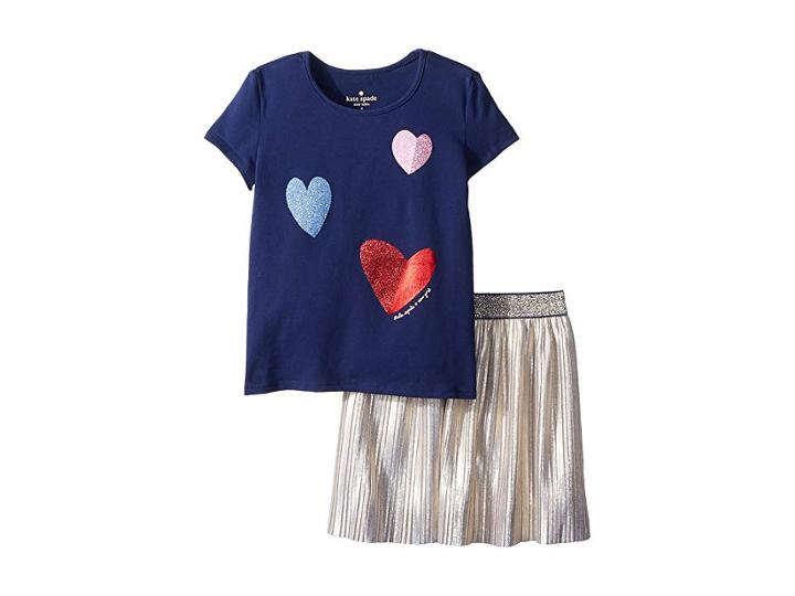 Kate Spade New York Kids Tossed Hearts Skirt Set (toddler/little Kids) (new Navy) Girl's Active Sets
