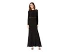 Adrianna Papell Long Jersey Dress W/ Long Sleeves And A-draped Back Cowl (black) Women's Dress