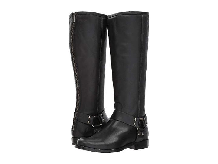 Frye Phillip Harness Tall Wide Calf (black Waxed Veg Calf) Women's Zip Boots