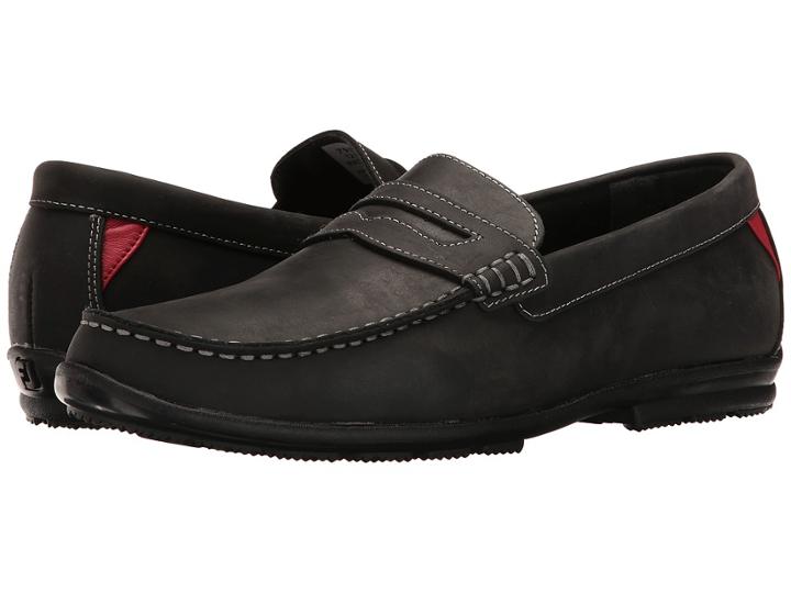 Footjoy Club Casuals Handswen Penny Loafer (bomber Black) Men's Golf Shoes