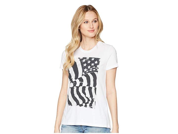 Lucky Brand Flag Ruched Back Tee (lucky White) Women's T Shirt