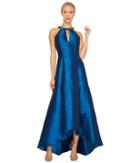 Adrianna Papell Sleeveless Halter Gown With High-low Hem And Beaded Necklace Detail (peacock) Women's Dress