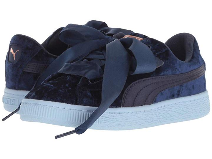 Puma Kids Basket Heart Velour Ps (little Kid) (peacoat/rose Gold) Girls Shoes