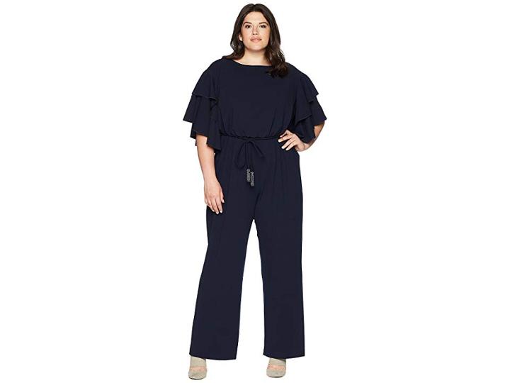 Adrianna Papell Plus Size Blouson Ruffle Sleeve Jumpsuit (midnight) Women's Jumpsuit & Rompers One Piece