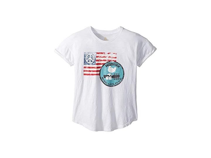 The Original Retro Brand Kids Woodstock Peace Flag Rolled Short Sleeve Slub Tee (big Kids) (white) Girl's Clothing