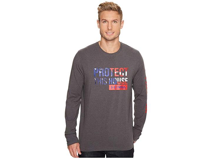 Under Armour Freedom Protect This House Long Sleeve Tee (charcoal Medium Heather/red) Men's Long Sleeve Pullover