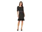 Taylor Vertical Stripe Flounce Skirt Sweater Dress (black/champagne) Women's Dress