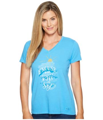 Life Is Good Kiss The Sky Crusher Vee (tile Blue) Women's T Shirt