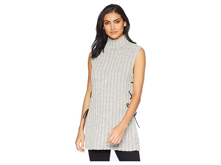 Bcbgmaxazria Stripe Tunic With Lace-up Detail (metallic Black Combo) Women's Clothing