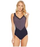 Miraclesuit Lucky Stripe On Point One-piece (midnight Blue) Women's Swimsuits One Piece