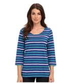 Hatley Deck Zip Tee (blue Aqua White Stripes) Women's T Shirt