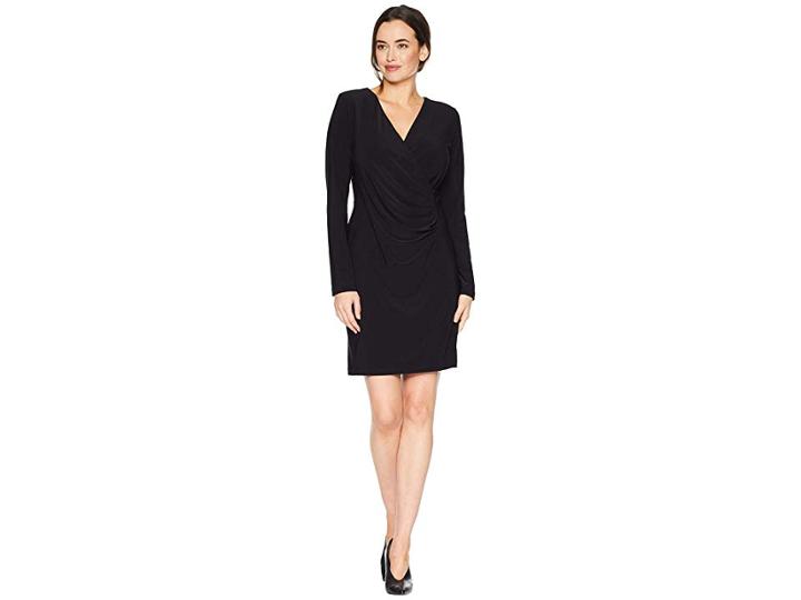 Karen Kane Faux Wrap Dress (black) Women's Dress