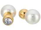 Michael Kors Pearl Tone Crystal And White Pearl Front-back Stud Earrings (gold) Earring