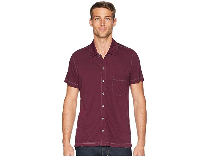 Agave Denim Fort Point Short Sleeve Full Button Polo (grape Wine) Men's Short Sleeve Pullover