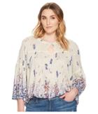 Lucky Brand Plus Size Border Print Peasant Top (natural Multi) Women's Long Sleeve Pullover