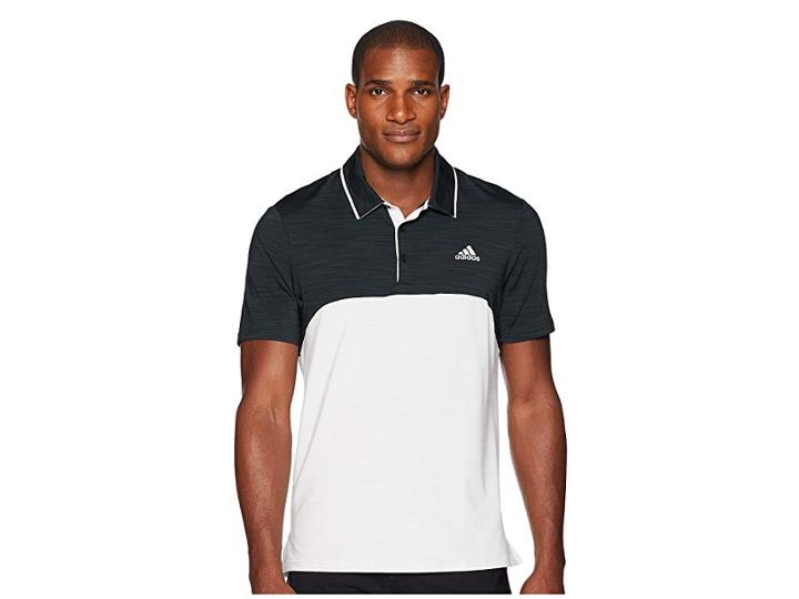 Adidas Golf Ultimate Heather Blocked Polo (black Heather/grey One Heather) Men's Clothing