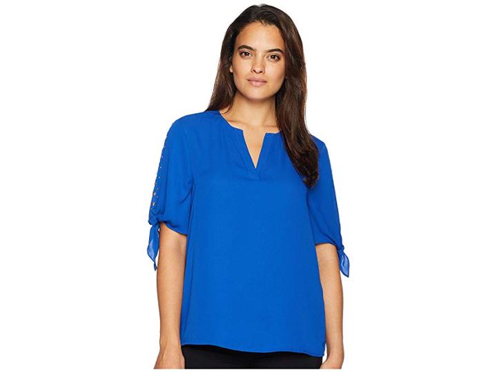Ivanka Trump V-neckline Blouse With Tie Sleeves And Open Neckline (sea Blue) Women's Clothing