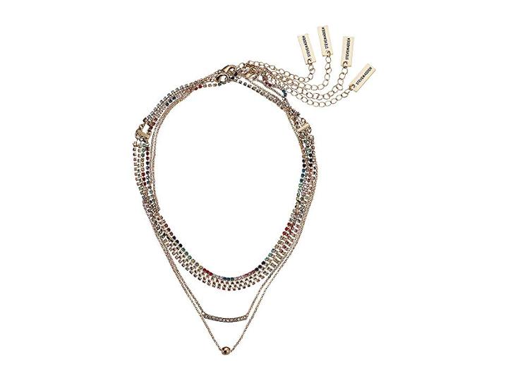 Steve Madden Multistring Rainbow Rhinestone Four-piece Necklace Set (multi/yellow Gold-tone) Necklace
