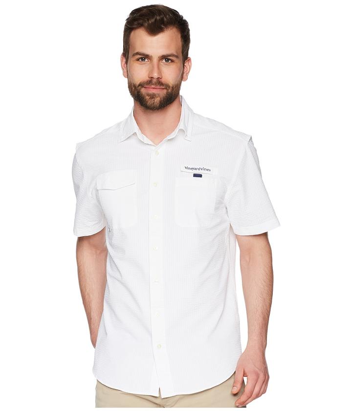 Vineyard Vines Solid Short Sleeve Harbor Shirt (white Cap) Men's Clothing