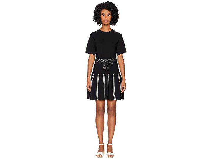 Red Valentino Stretch Viscose Yarn And Polka Dot Print, Crepe De Chine (black/ivory) Women's Dress