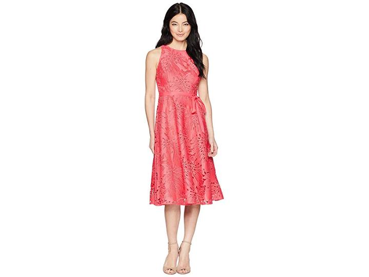 Tahari By Asl Petite Sleeveless Chemical Lace Fit And Flare Midi (watermelon) Women's Dress