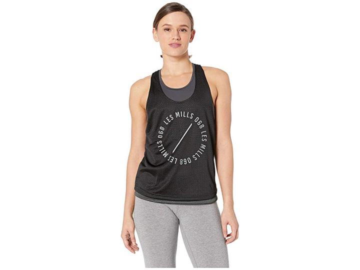 Reebok Les Millstm Mesh Tank (black/dark Cypress) Women's Clothing