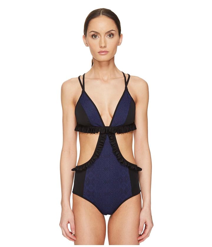 Jonathan Simkhai Cut Out Ruffled One-piece (navy/black) Women's Swimsuits One Piece