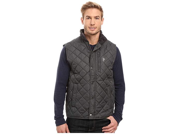 U.s. Polo Assn. Diamond Quilted Vest With Corduroy Collar (dark Shadow) Men's Vest