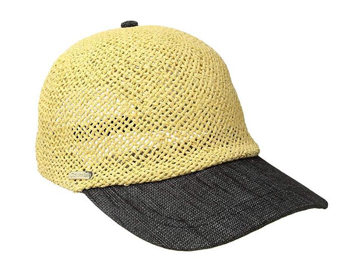 Calvin Klein Straw Cap W/ Chambray Brim (camel) Caps