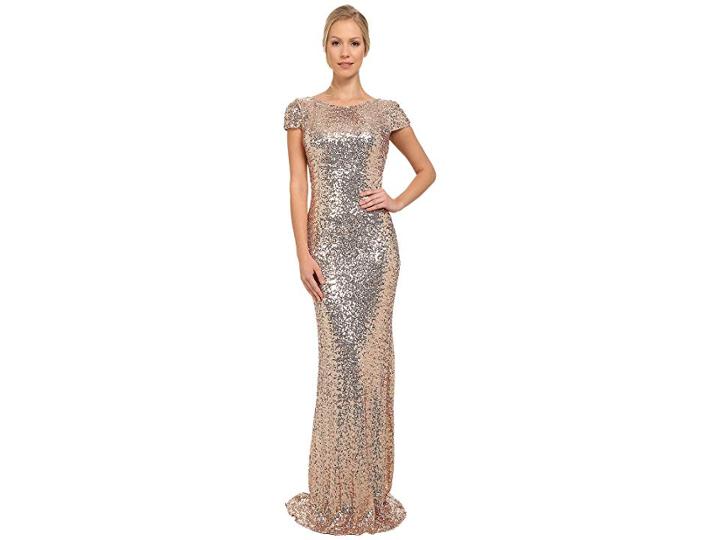 Badgley Mischka Stretch Sequin Cowl Back Gown (blush) Women's Dress