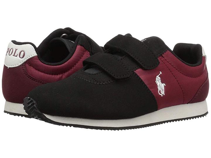 Polo Ralph Lauren Kids Brightwood Ez (little Kid) (black/burgundy Microsuede) Boy's Shoes