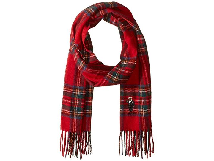 Polo Ralph Lauren Bear Embroidered Plaids Scarf (red Stewart) Scarves