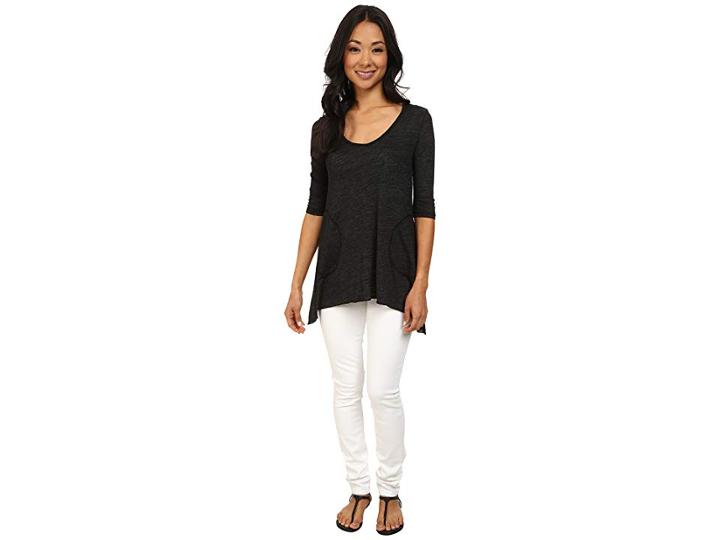 Allen Allen Slub Angled 3/4 Tunic (black) Women's T Shirt