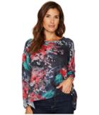 Nally & Millie Floral Printed Brush Sweater Top (multi) Women's Sweater