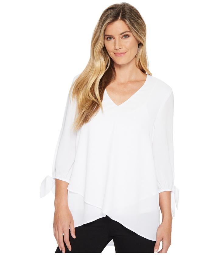Karen Kane Slit 3/4 Tie Sleeve Top (off-white) Women's Clothing
