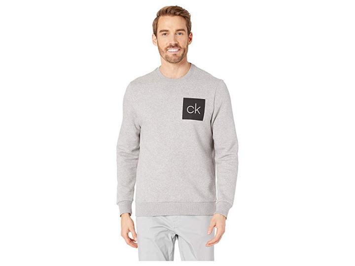 Calvin Klein The Soft Touch Fleece Long Sleeve Crew Neck Printed Version (glacial Marl Heather) Men's Clothing