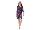 Nine West Printed Coral Crepe 3/4 Ruffle Sleeve Sheath Dress (black/flamenco Multi) Women's Dress