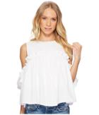 J.o.a. Cold Shoulder Top With Ruffled Sleeve (white) Women's Clothing