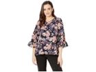 Bobeau Ruffle Elastic Tie Sleeve Top (navy/rose) Women's Blouse