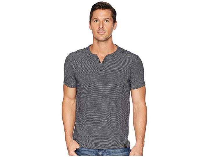 Lucky Brand Textured Stripe Notch Neck Shirt (night Sky) Men's Clothing