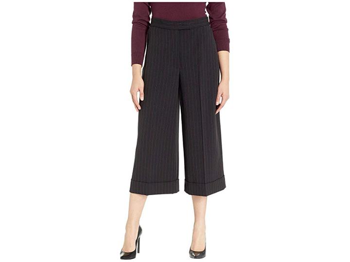 Anne Klein Pinstripe Cuffed Culotte (anne Black/titian Red) Women's Casual Pants