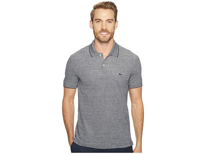 Lacoste Father's Day Linen/cotton Birds Eye Jaspe Effect Pique Polo (navy Blue/flour) Men's Clothing