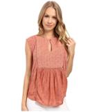 Lucky Brand Printed Mixed Fabric Shell Top (desert Sand) Women's Clothing