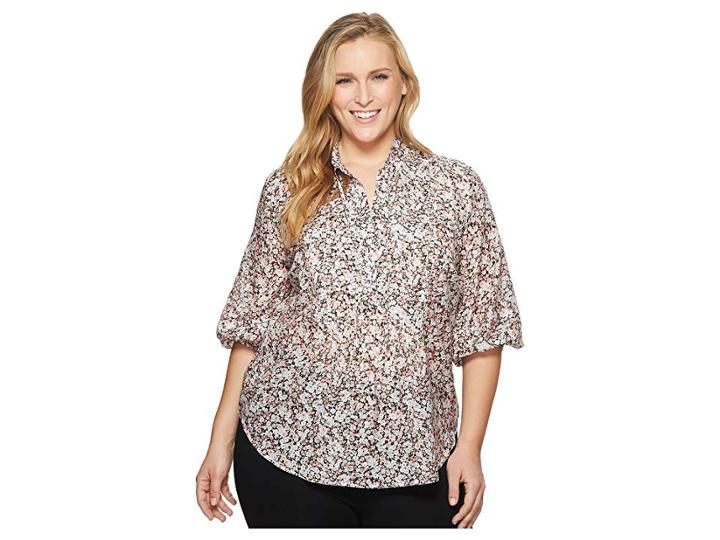 Lauren Ralph Lauren Plus Size Cotton-silk Floral Tunic Top (blush Multi) Women's Clothing