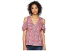Lucky Brand Printed Cold Shoulder Top (red Multi) Women's Clothing