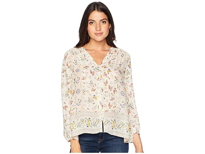 Lucky Brand Printed Peasant Top (natural Multi) Women's Long Sleeve Button Up
