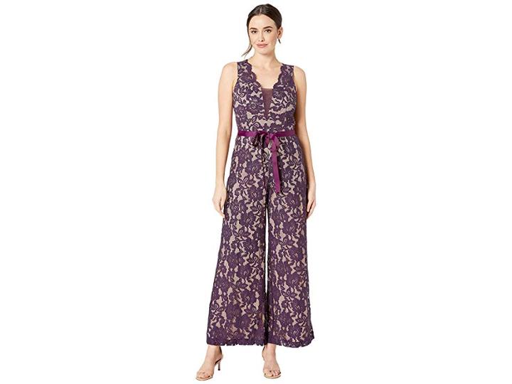 Marina Sleeveless Lace Jumpsuit With Contrast Lining (aubergine/nude) Women's Jumpsuit & Rompers One Piece