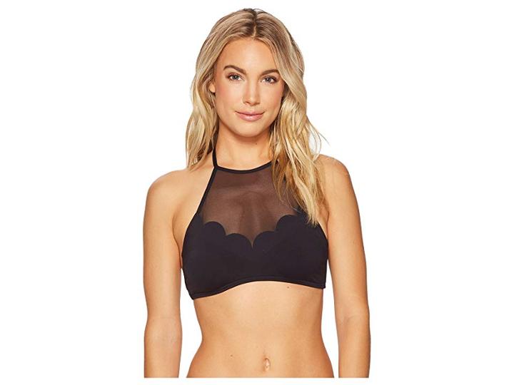 Vince Camuto Sea Scallops Scallop W/ Mesh High Neck Bikini Top (black) Women's Swimwear
