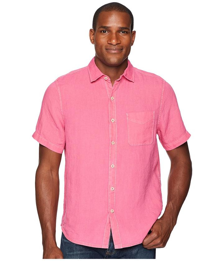 Tommy Bahama Short Sleeve Seaspray Breezer Camp Shirt (bright Rose) Men's Clothing