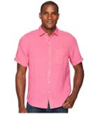Tommy Bahama Short Sleeve Seaspray Breezer Camp Shirt (bright Rose) Men's Clothing